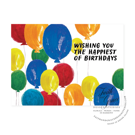 Notecard Set of 10: Happiest of Birthdays Balloon Bouquet Birthday Card
