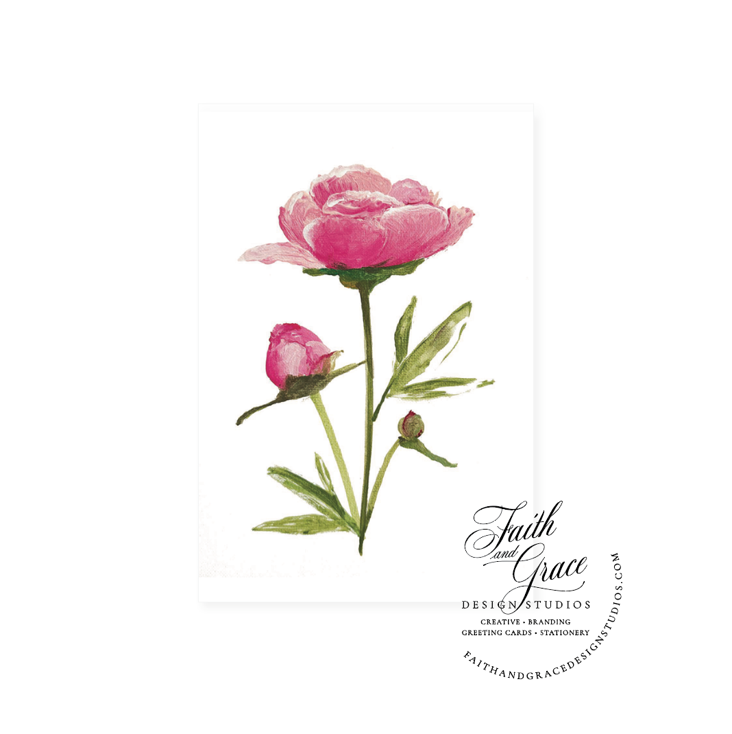 Notecard Set of 10: Pink Painted Peony Blank Note Card
