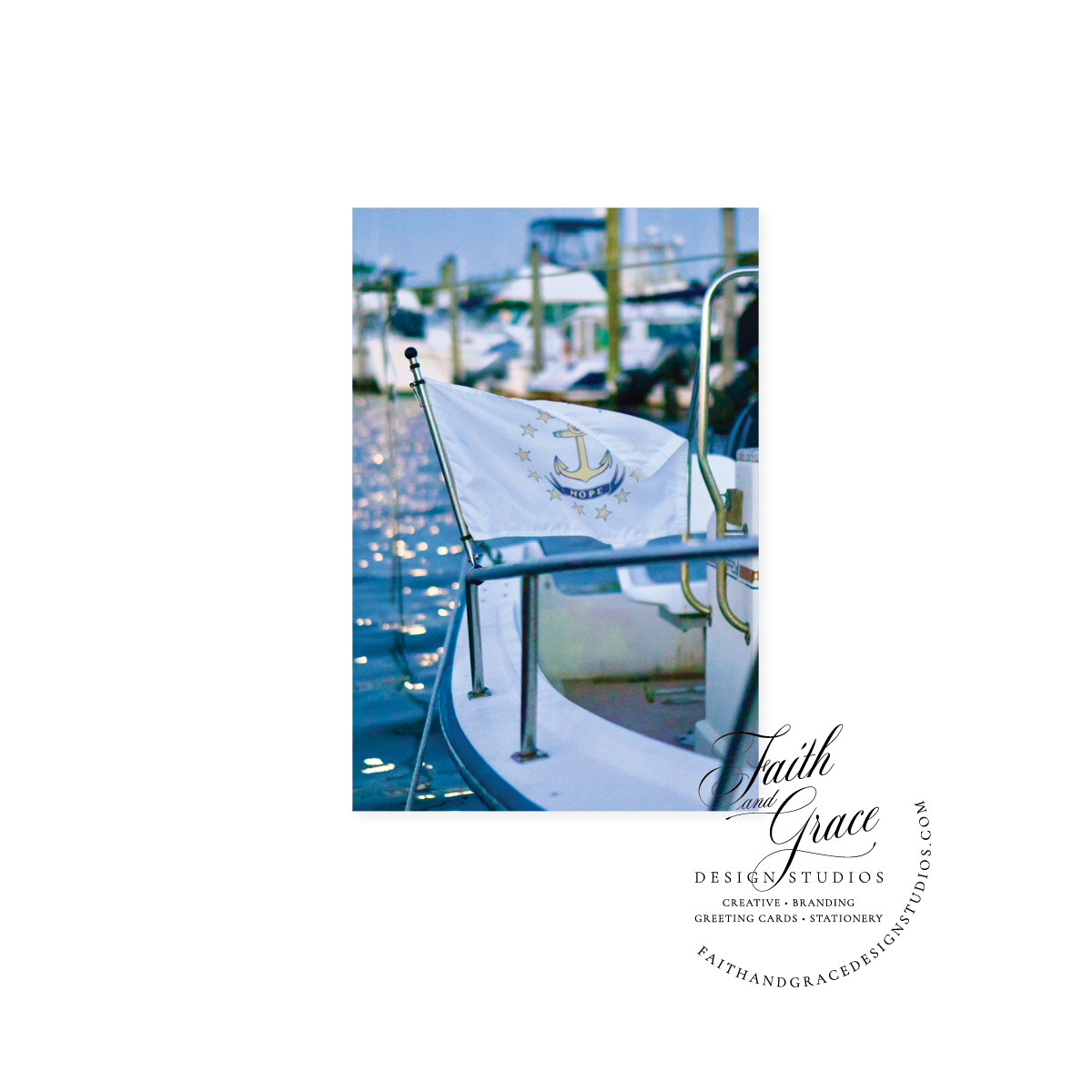 Set of 10: Hope RI Flag on Boat | Blank Notecard