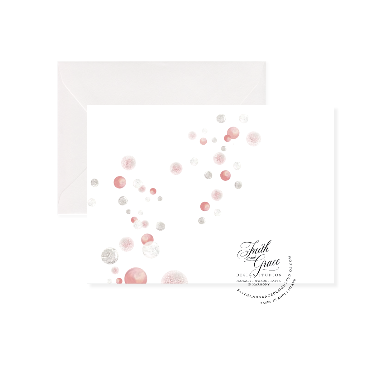 inside of the card features painted champagne bubbles across the inside background