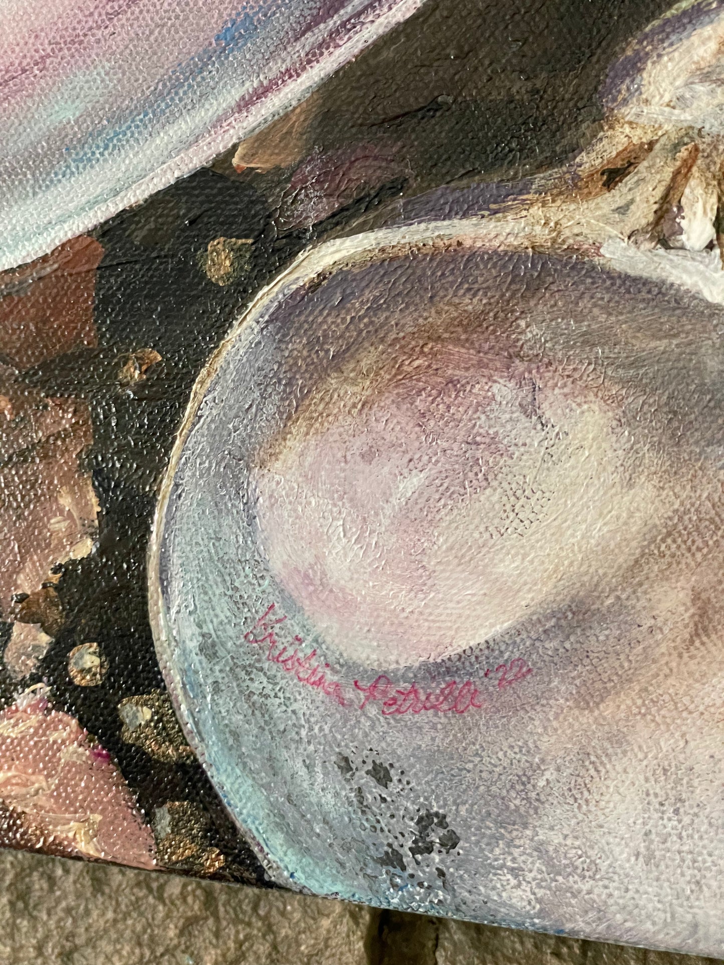 Quahog #5, Water Washing Ashore 20x24 Acrylic Painting