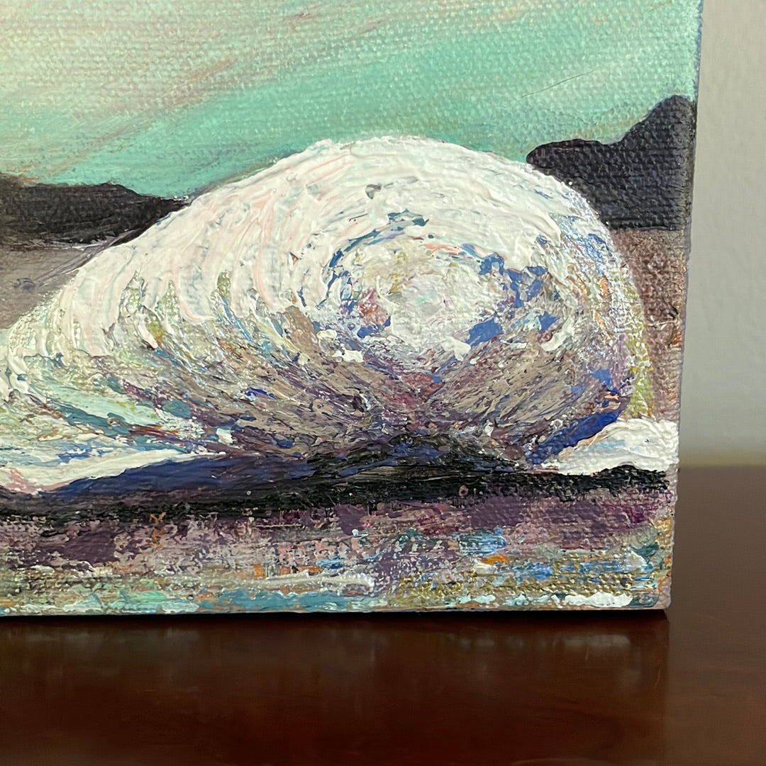 Quahog Shell at Narrow River at Dusk, 6x12 Acrylic Painting