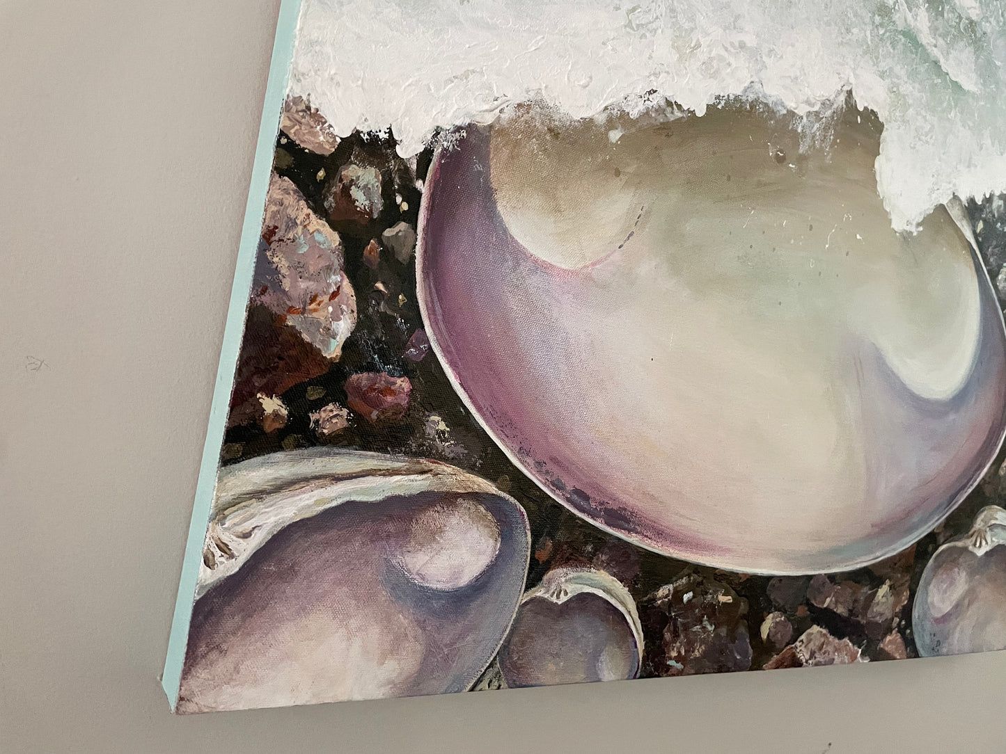 Quahog #5, Water Washing Ashore 20x24 Acrylic Painting