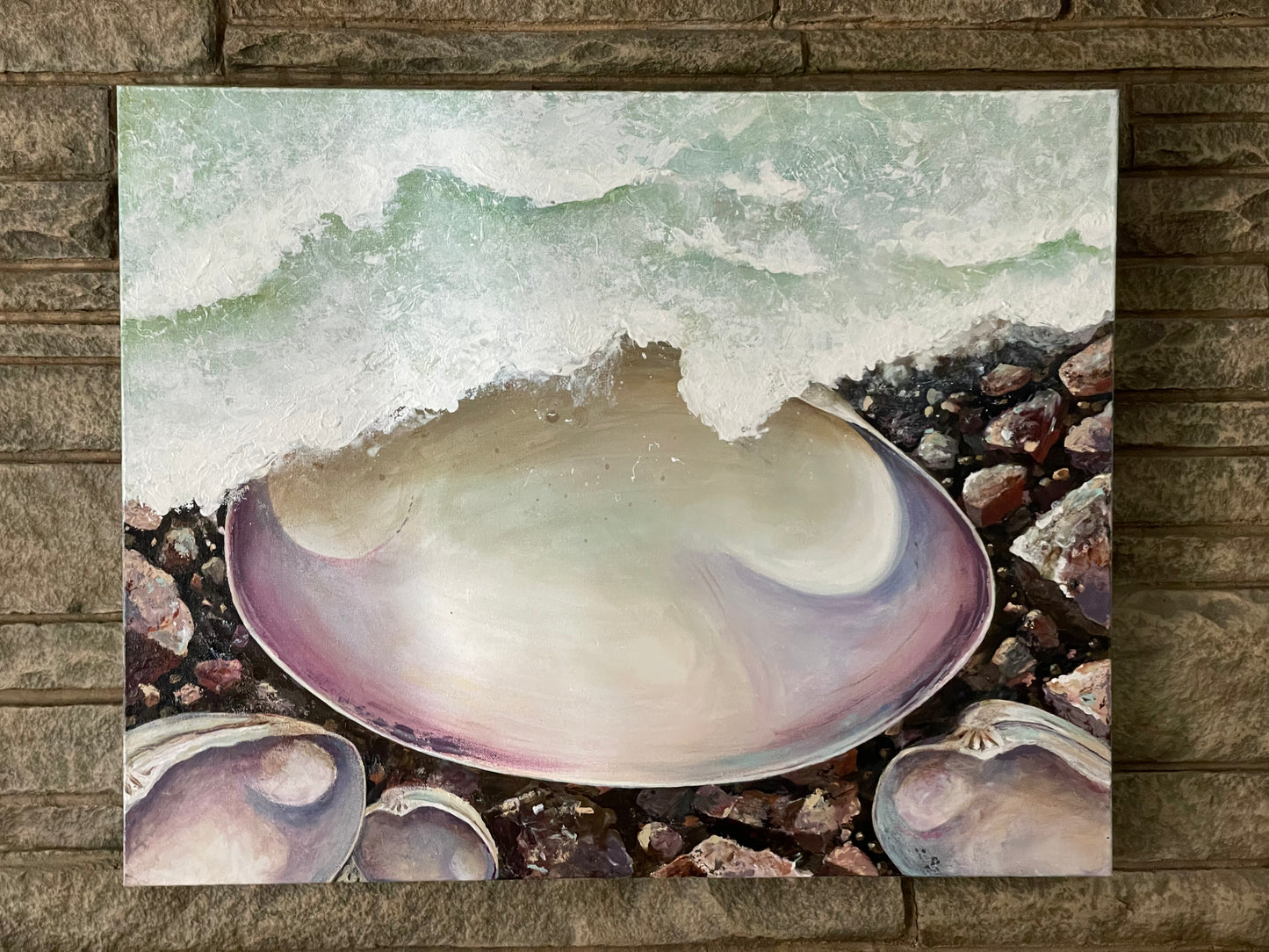 Quahog #5, Water Washing Ashore 20x24 Acrylic Painting