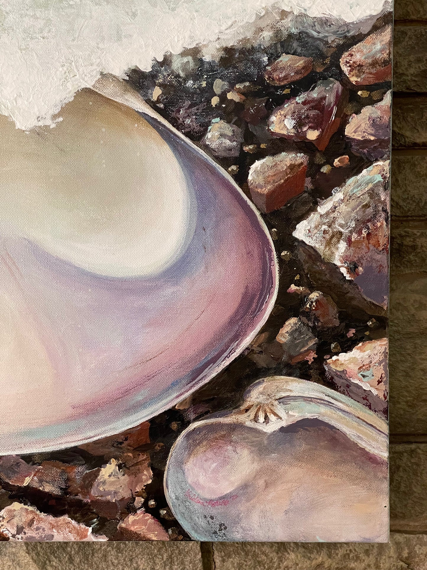 Quahog #5, Water Washing Ashore 20x24 Acrylic Painting