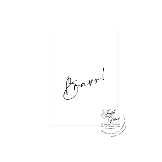 Bravo in black script on white Felt Paper greeting card accompanied by euro flap enveloeps