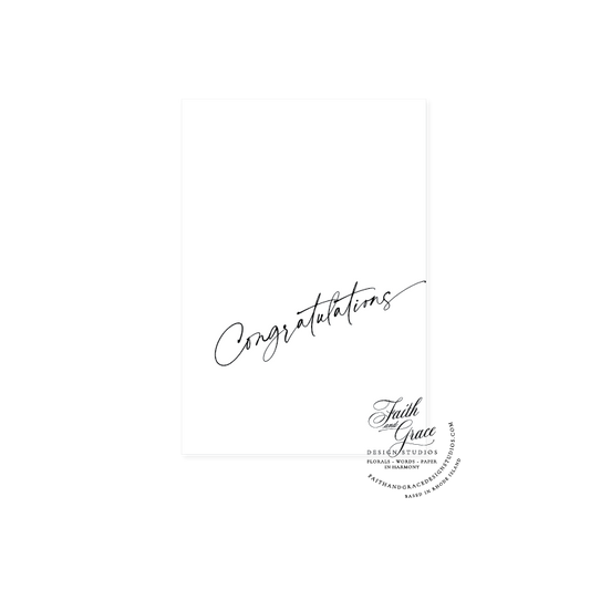 Congratulations in black script on white Felt Paper greeting card accompanied by euro flap enveloeps