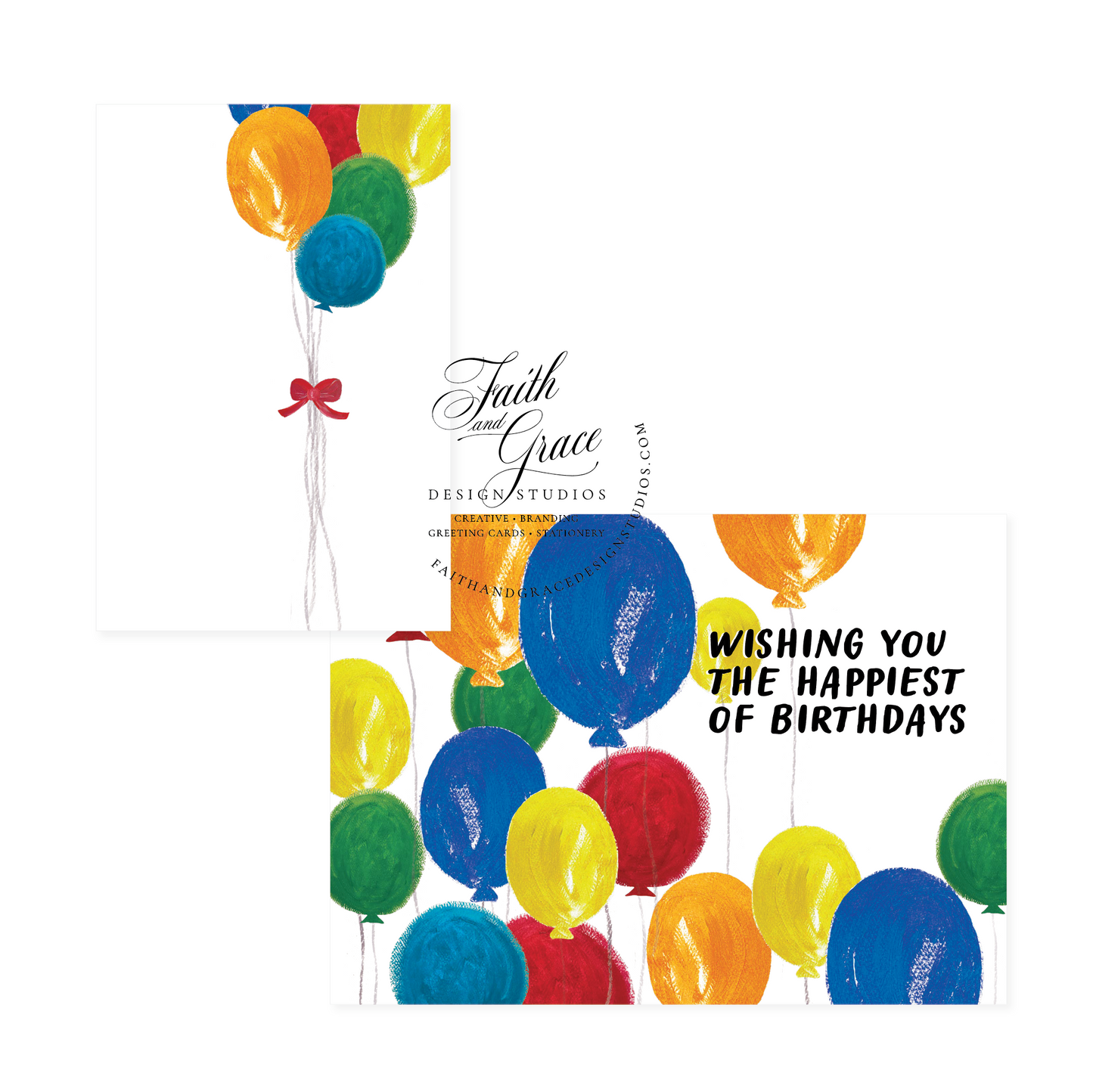 Notecard Set of 10: Happiest of Birthdays Balloon Bouquet Birthday Card