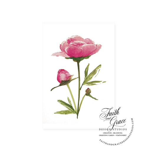 Notecard Set of 10: Pink Painted Peony Blank Note Card