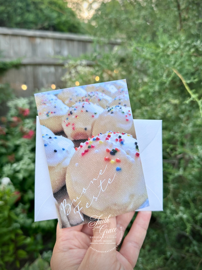 Buone Feste in White featuring Egg Biscuits Italian Christmas Card