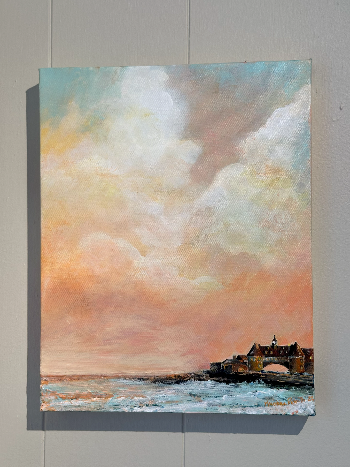 The Towers at Dusk, Narragansett, RI 11x14 Original Acrylic Painting