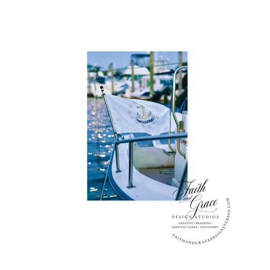 Rhode Island State Flag Flying on Boat Nautical Notecard | Blank Inside
