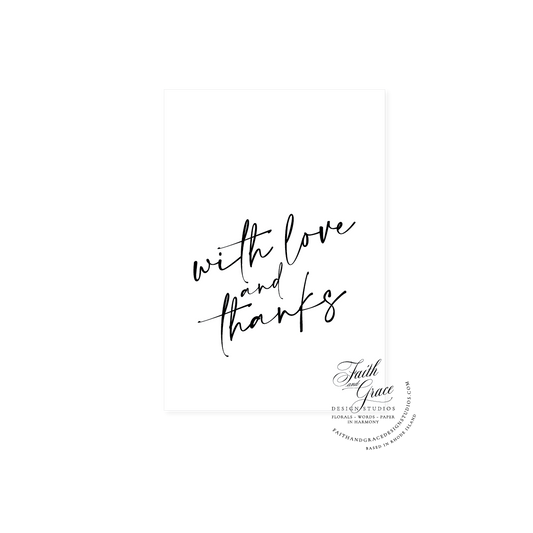 Black and White With Love and Thanks Note Cards on Felt Paper accompanied by euro flap enveloeps