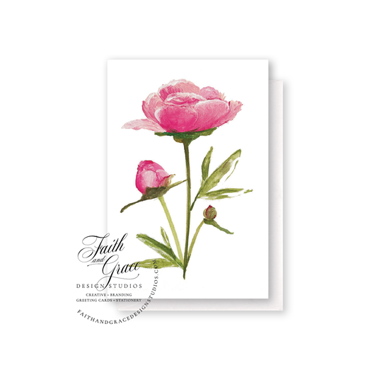 Pink Peony Bud Notecard | Blank Inside