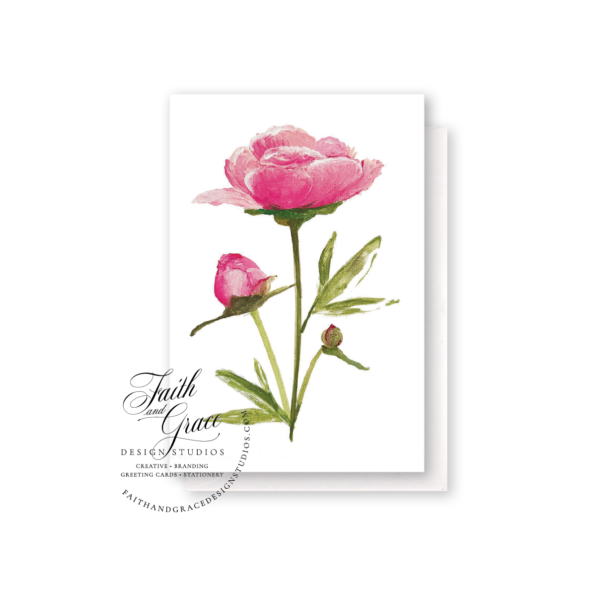 Pink Peony Bud Notecard | Blank Inside