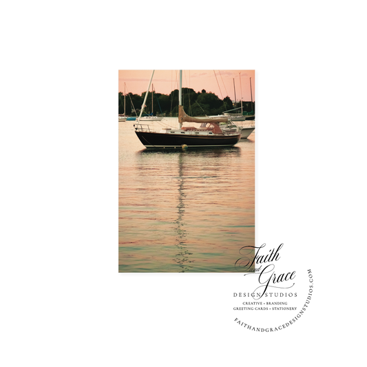 Pink Reflections at Dusk Sailboat Notecard | Blank Inside