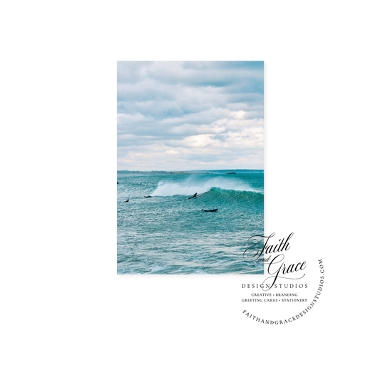 Notecard featuring Surfers Amongst the Waves at Narragansett Town Beach
