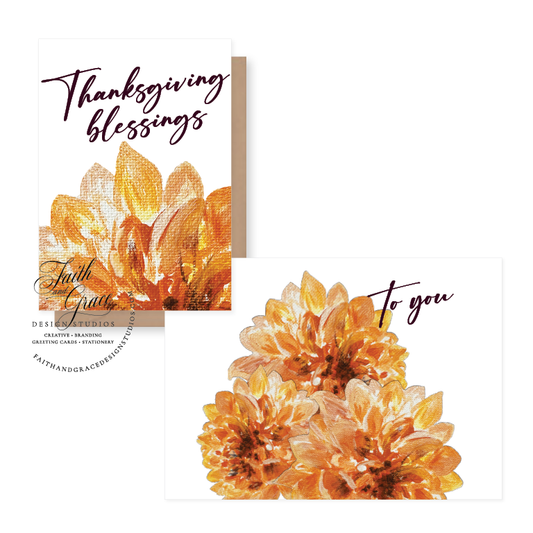 Painted orange dahlias with Thanksgiving Blessings in script