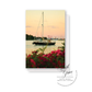 Pink Roses and Sailboat at Gardner's Wharf Wickford Notecard | Blank Inside