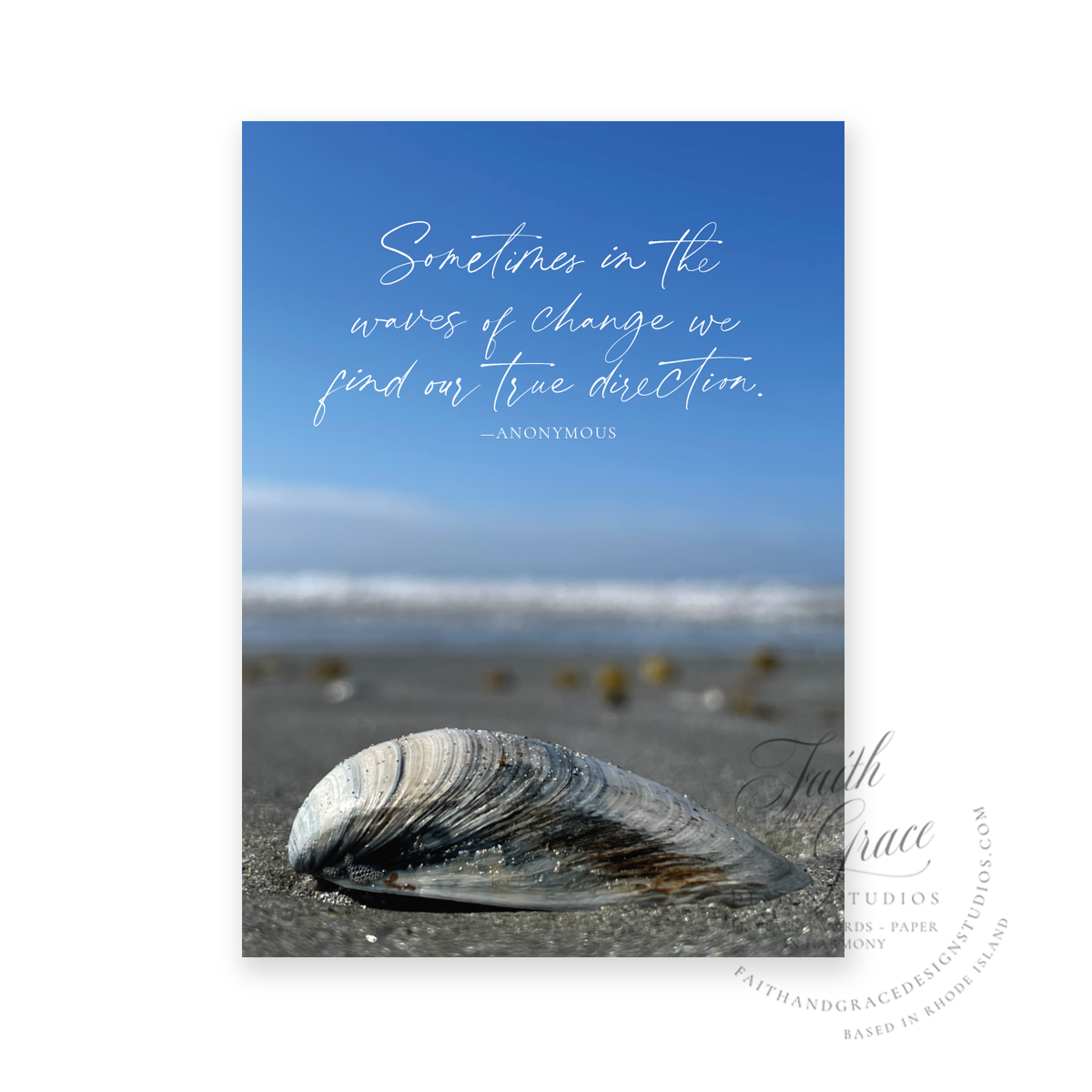 Photo of shell on Easton's Beach in Newport set against blue sky Greeting Card