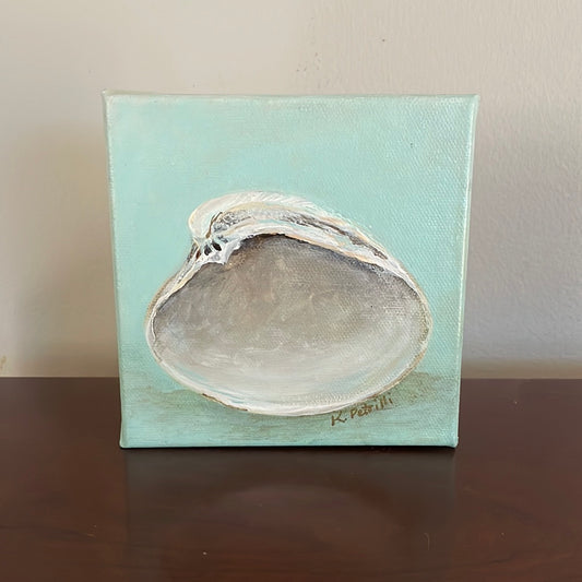 Aqua Quahog, 5x5 Acrylic Painting by Kristina Petrilli