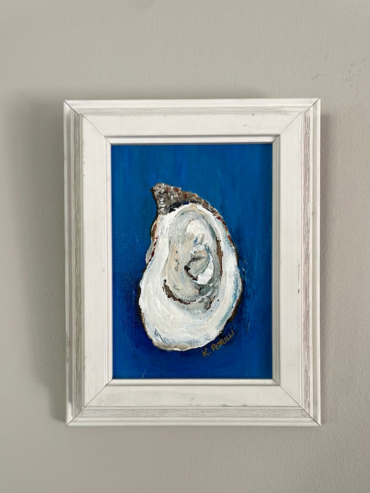 Oyster #2, 5x7 Acrylic Painting Framed in Rustic White Wood by Kristina Petrilli