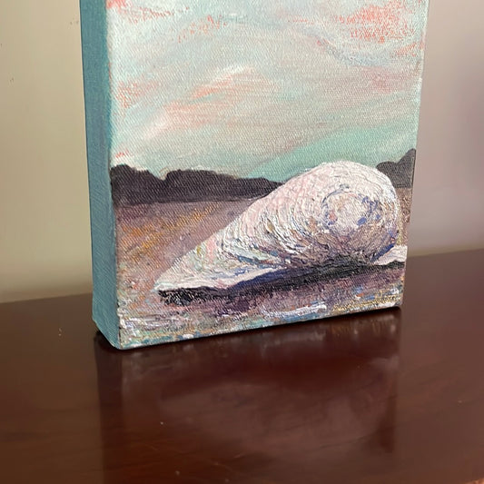 Quahog Shell at Narrow River at Dusk, 6x12 Acrylic Painting
