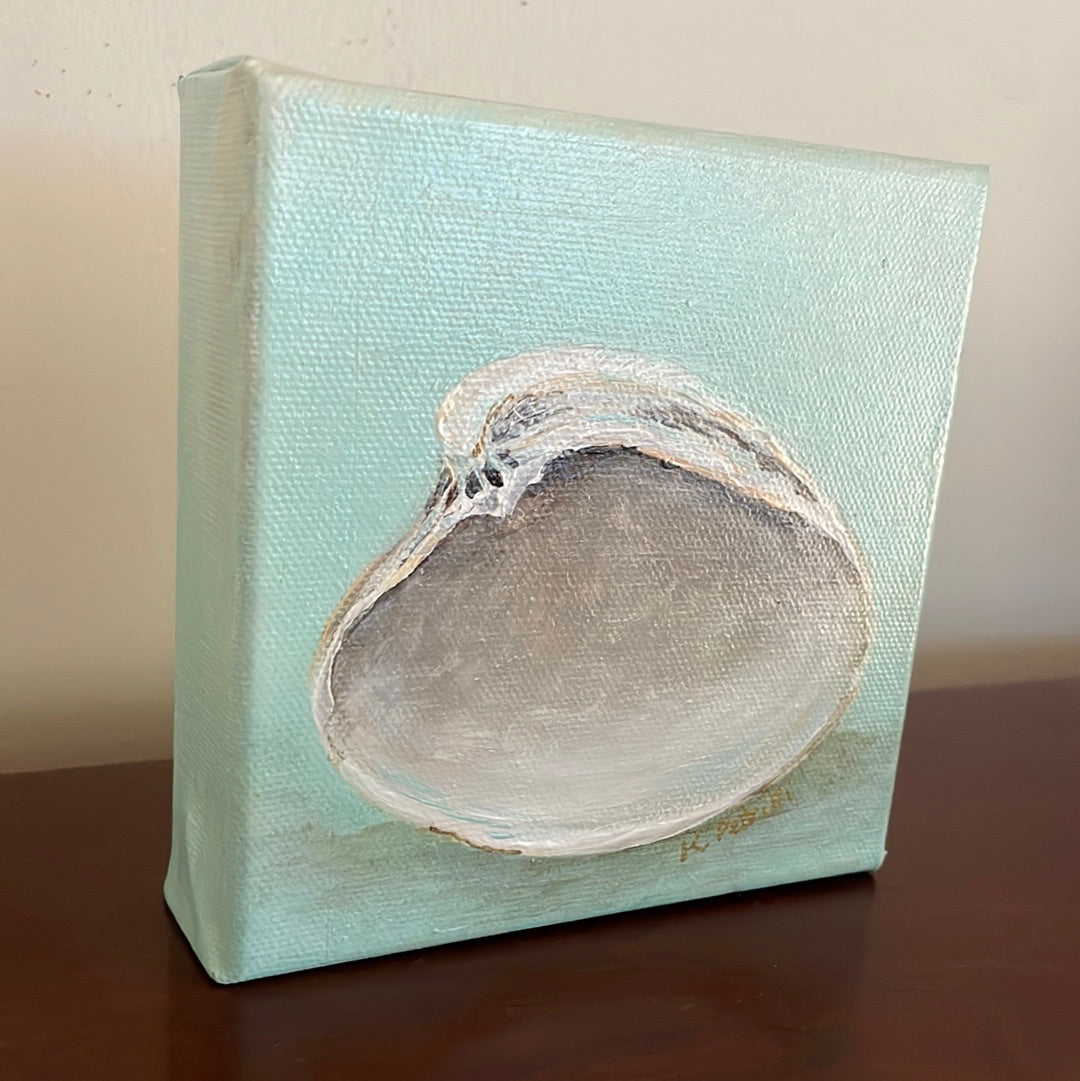 Aqua Quahog, 5x5 Acrylic Painting