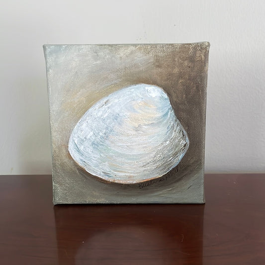Quahog in the Sand, 5x5 Acrylic Painting by Kristina Petrilli