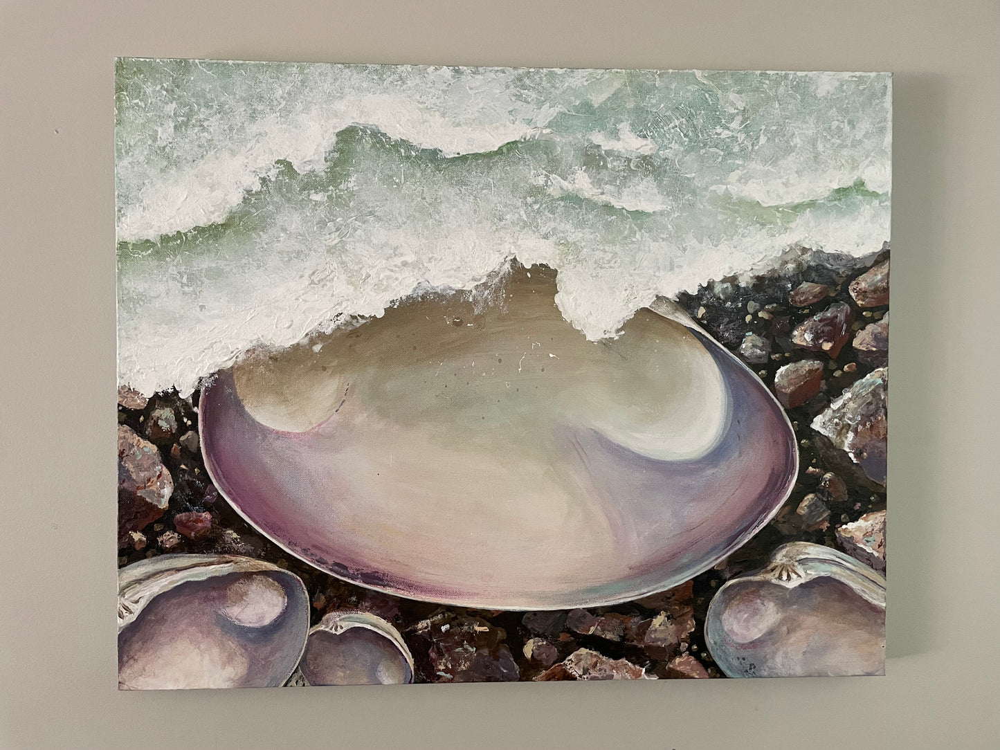 Quahog #5, Water Washing Ashore 20x24 Acrylic Painting by Kristina Petrilli