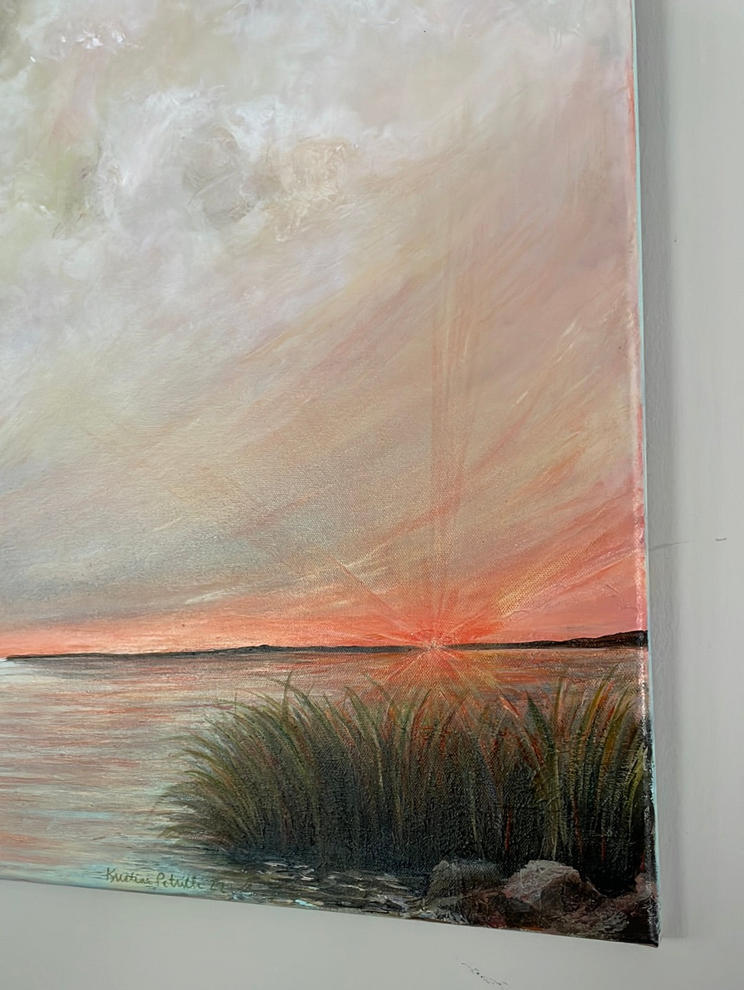 Sunset Over the Peaceful Shore, 20x24 Acrylic Painting