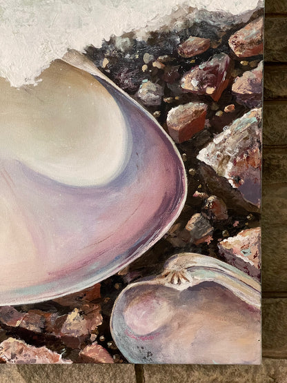 Quahog #5, Water Washing Ashore 20x24 Acrylic Painting