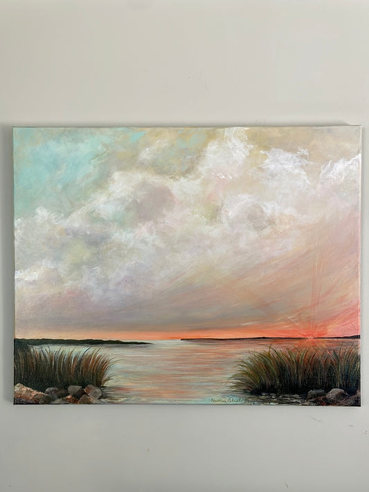 Sunset Over the Peaceful Shore, 20x24 Acrylic Painting by Kristina Petrilli