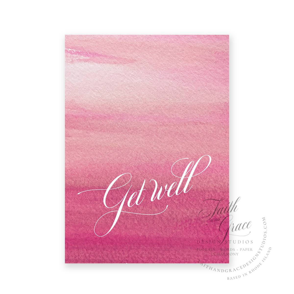 Get well in script on pink watercolor painting Religious Greeting Card