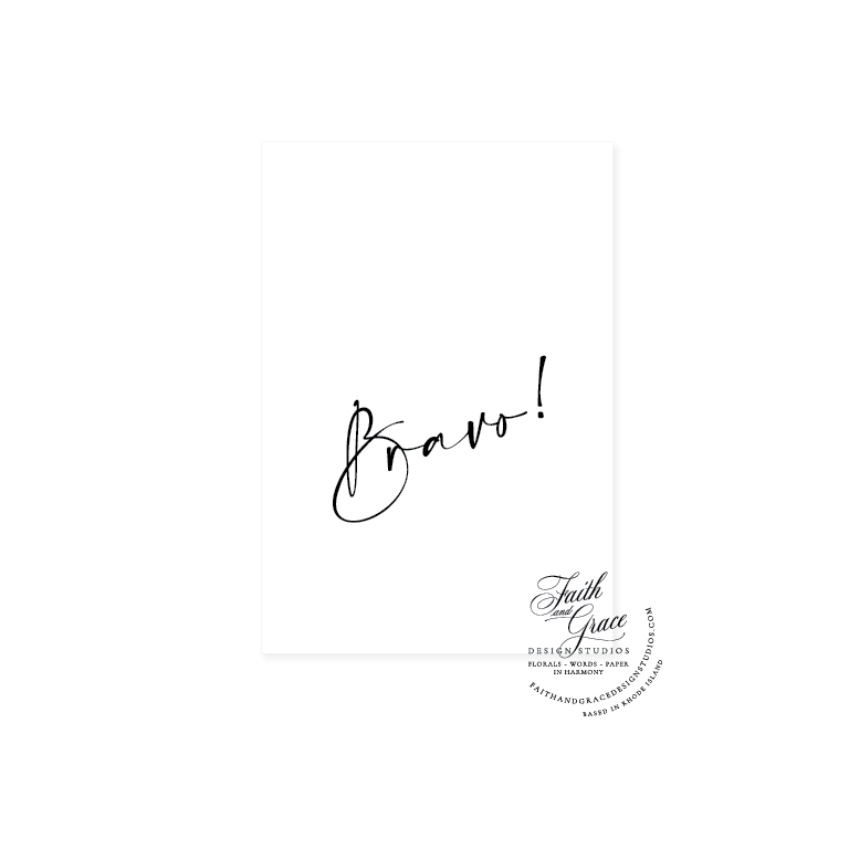 Bravo in black script on white Felt Paper greeting card accompanied by euro flap enveloeps