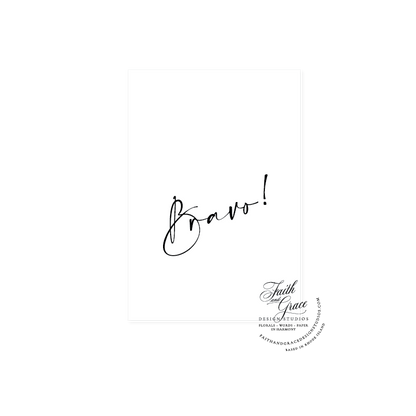 Bravo in black script on white Felt Paper greeting card accompanied by euro flap enveloeps