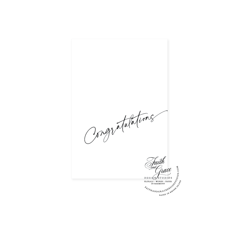 Congratulations in black script on white Felt Paper greeting card accompanied by euro flap enveloeps
