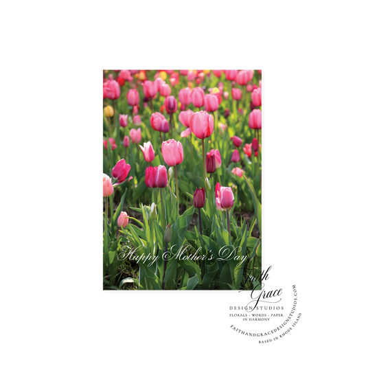 Field of Pink Tulips featuring Happy Mothers Day in Script