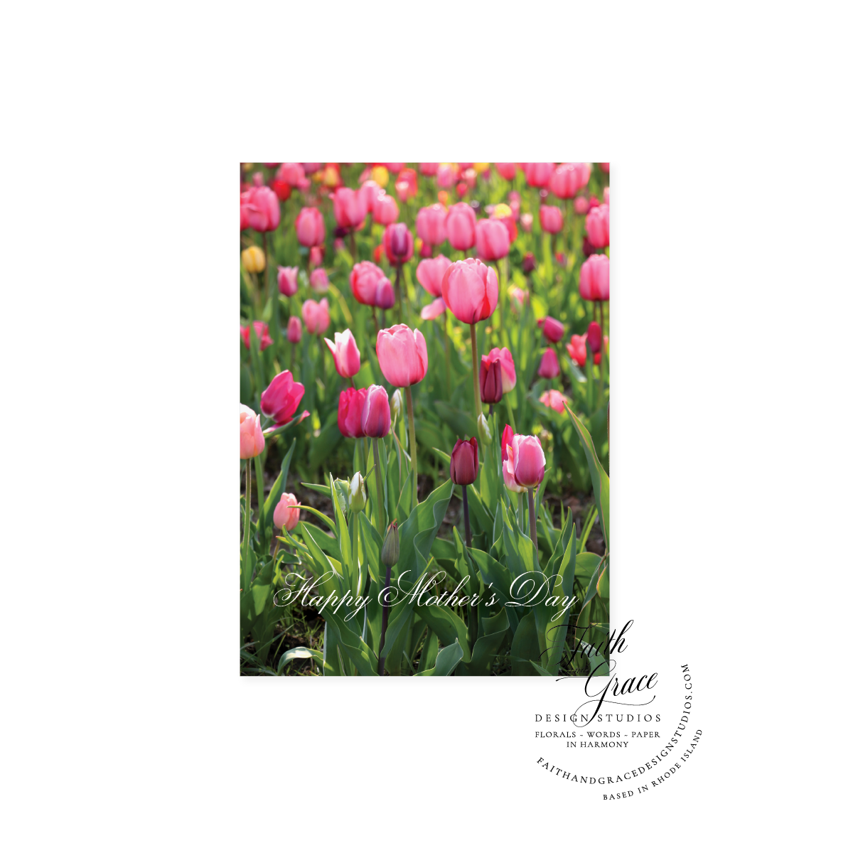 Field of Pink Tulips featuring Happy Mothers Day in Script