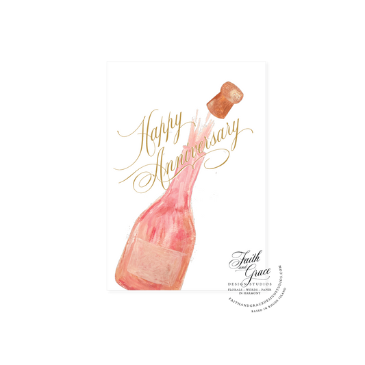 Happy Anniversary on pink champagne botttle