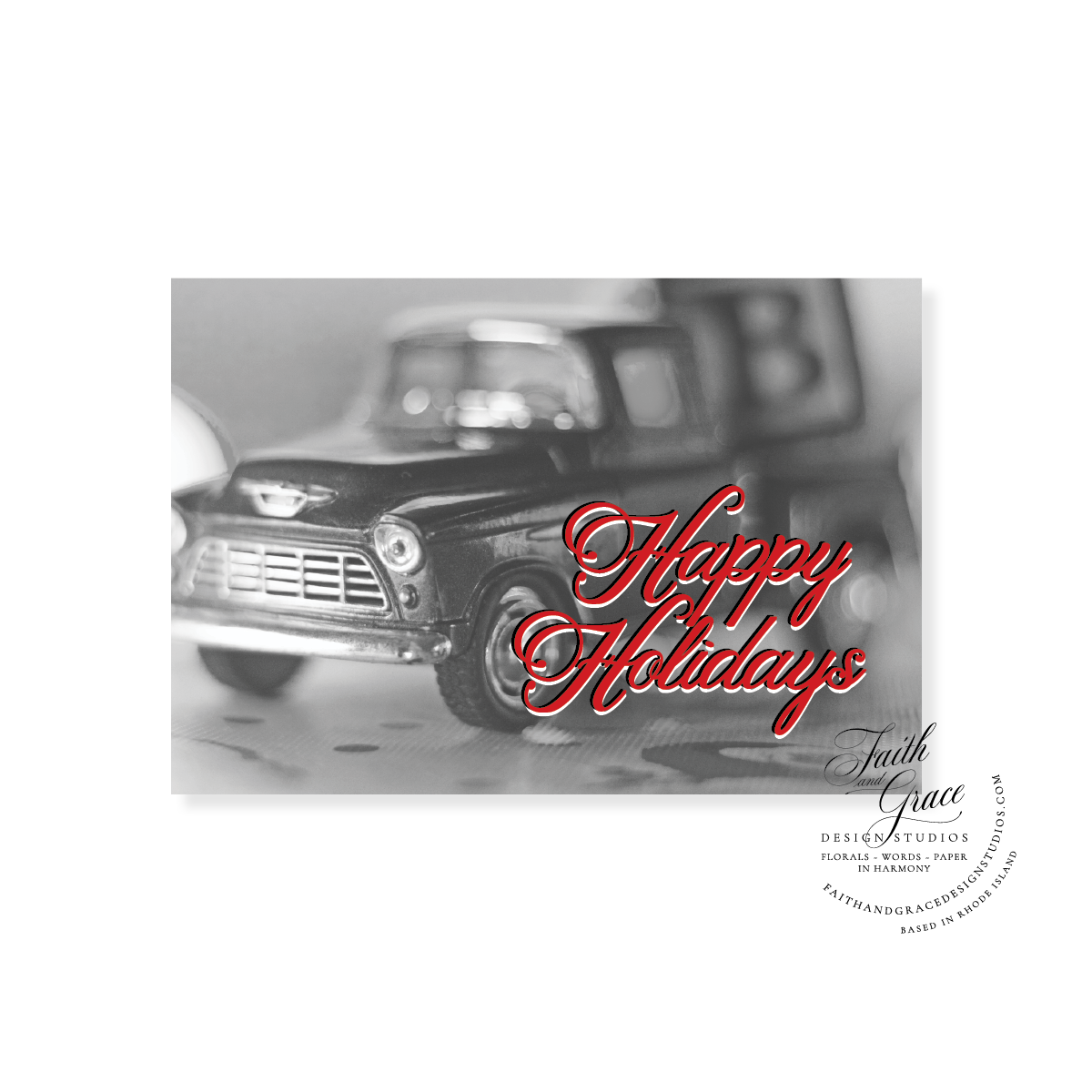 Happy Holidays Vintage Black & White Christmas Card