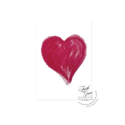 Red painted heart on white felt greeting card and inside features bursting colorful hearts and Happy Valentines Day written in different fonts