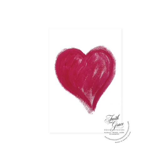 Red painted heart on white felt greeting card and inside features bursting colorful hearts and Happy Valentines Day written in different fonts